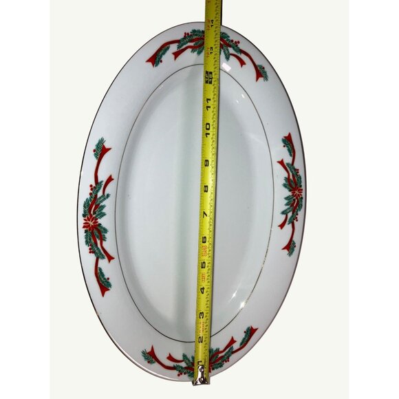 Fair Field Fine China Oval Platter Wit Festive Red & Green Holiday Design Vintag - Picture 10 of 13